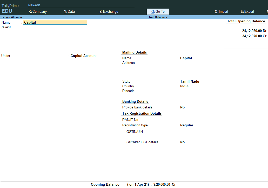 ledger creation